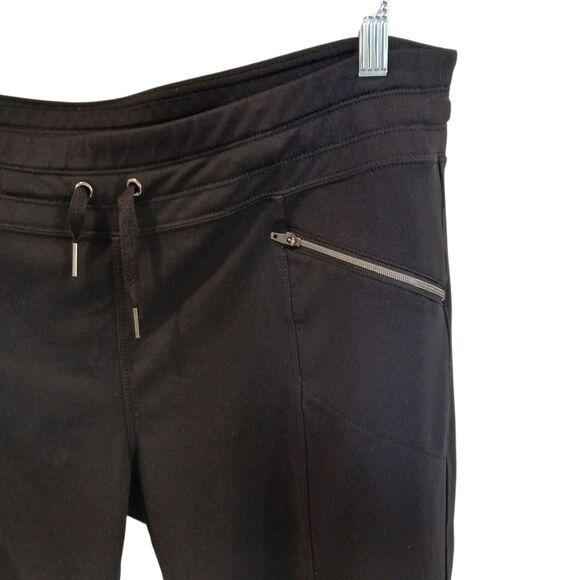Athleta Womens Large Black Cropped Athletic Pants Stretch Ankle Drawstring Zip - Picture 2 of 11